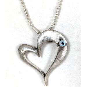 Sterling silver cast heart pendant brushed finish CZstone, chain SP18"Heart 11/2